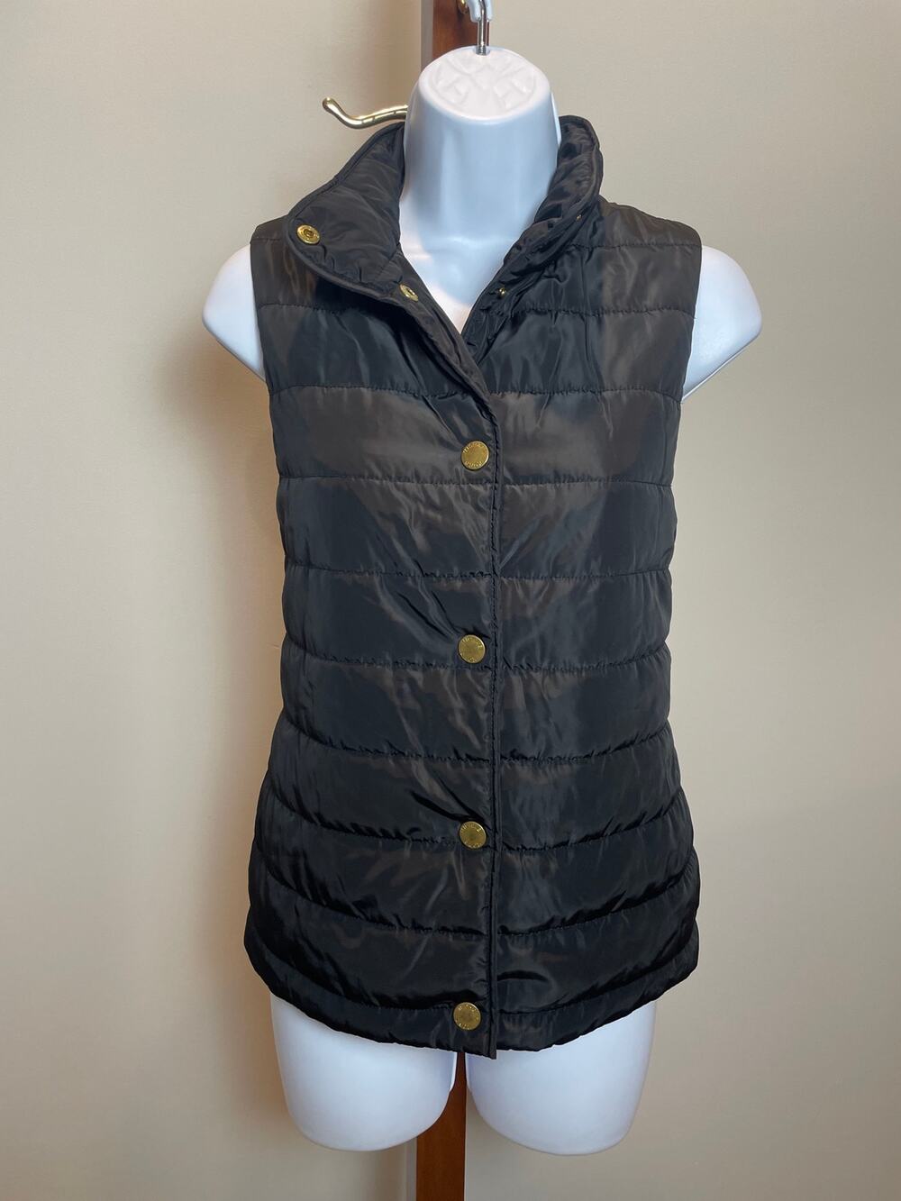 Michael Kors Size S Black Puffer Vest with Gold Button Closure